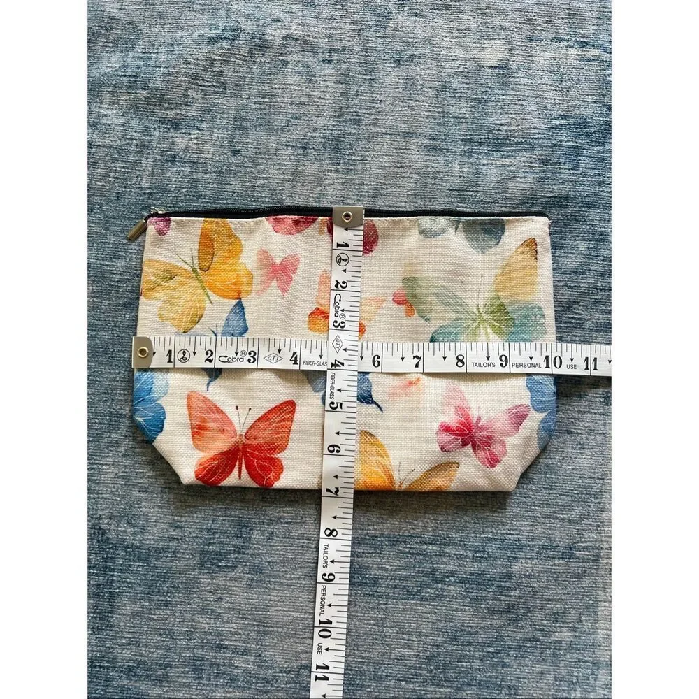 Rainbow Colors Butterflies Cotton Canvas Small Makeup Bag Travel Toiletry Pouch